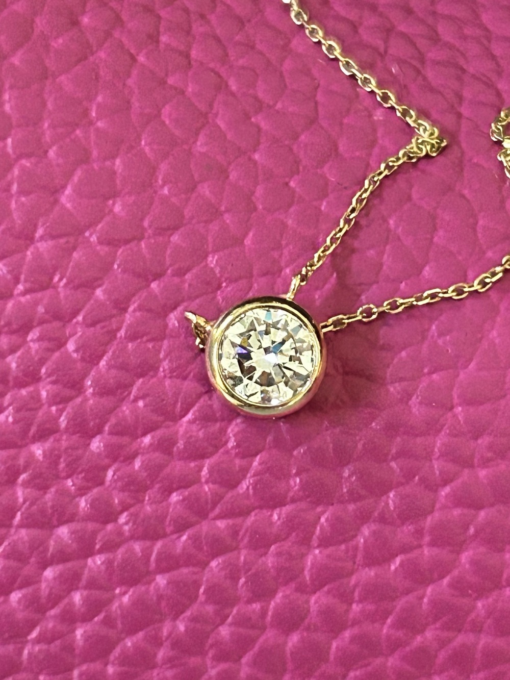 Lab Diamond Bezel Solitaire Necklace - 14K Yellow Gold 16”